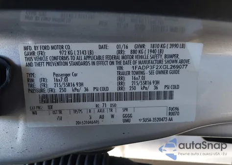 2016 Ford Focus Se from USA, damaged, VIN 1FADP3F2XGL269077
